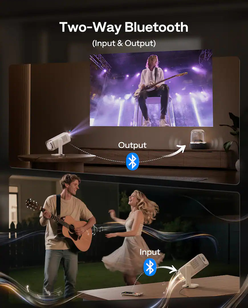 <tc>Aurzen</tc> - Proyector portátil, Google TV integrado, <tc>US</tc>Linterna con alimentación BC, soporte flexible, enfoque automático TOF, 300 lúmenes ANSI - Blanco hueso