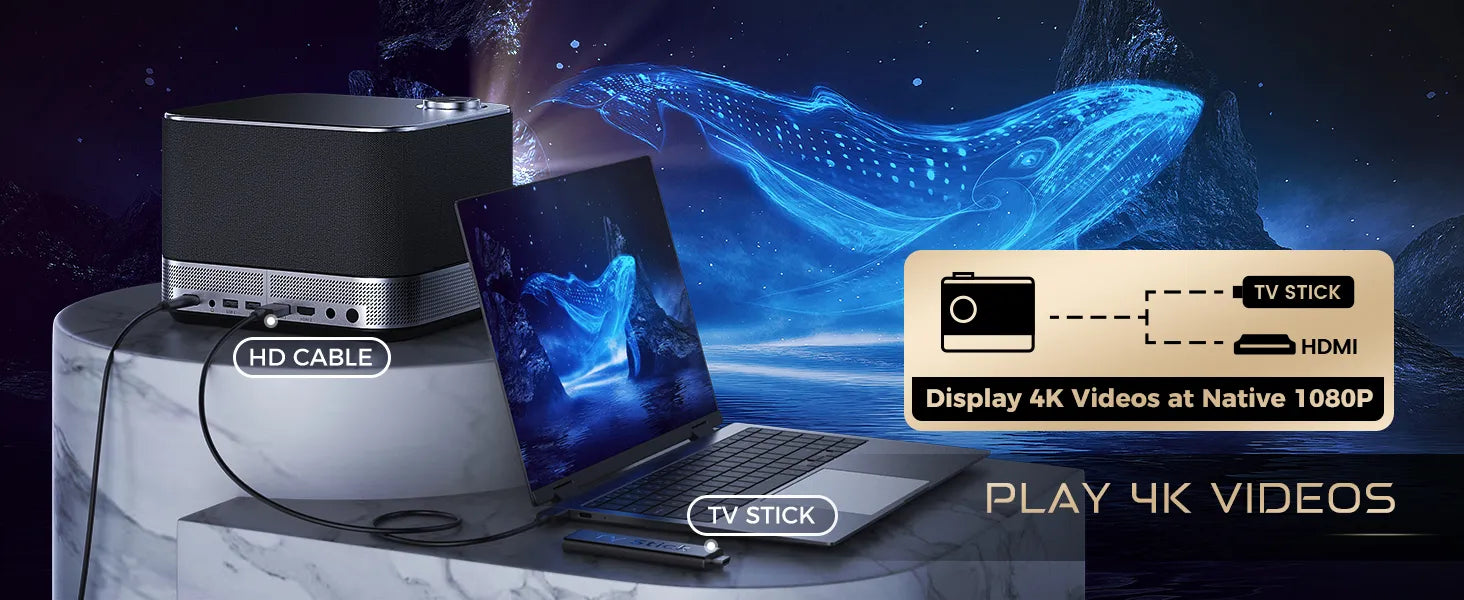 Aurzen Projector Compatible with Smartphones, HDMI, USB, AV, Fire Stick, PS5