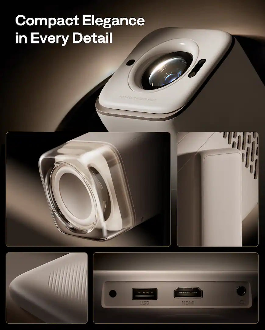 <tc>Aurzen</tc> - Proyector portátil, Google TV integrado, <tc>US</tc>Linterna con alimentación BC, soporte flexible, enfoque automático TOF, 300 lúmenes ANSI - Blanco hueso