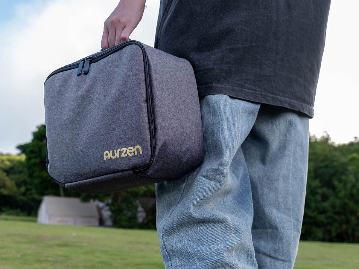 Outdoor usage of Aurzen projector carrying case with padded handle for easy portability