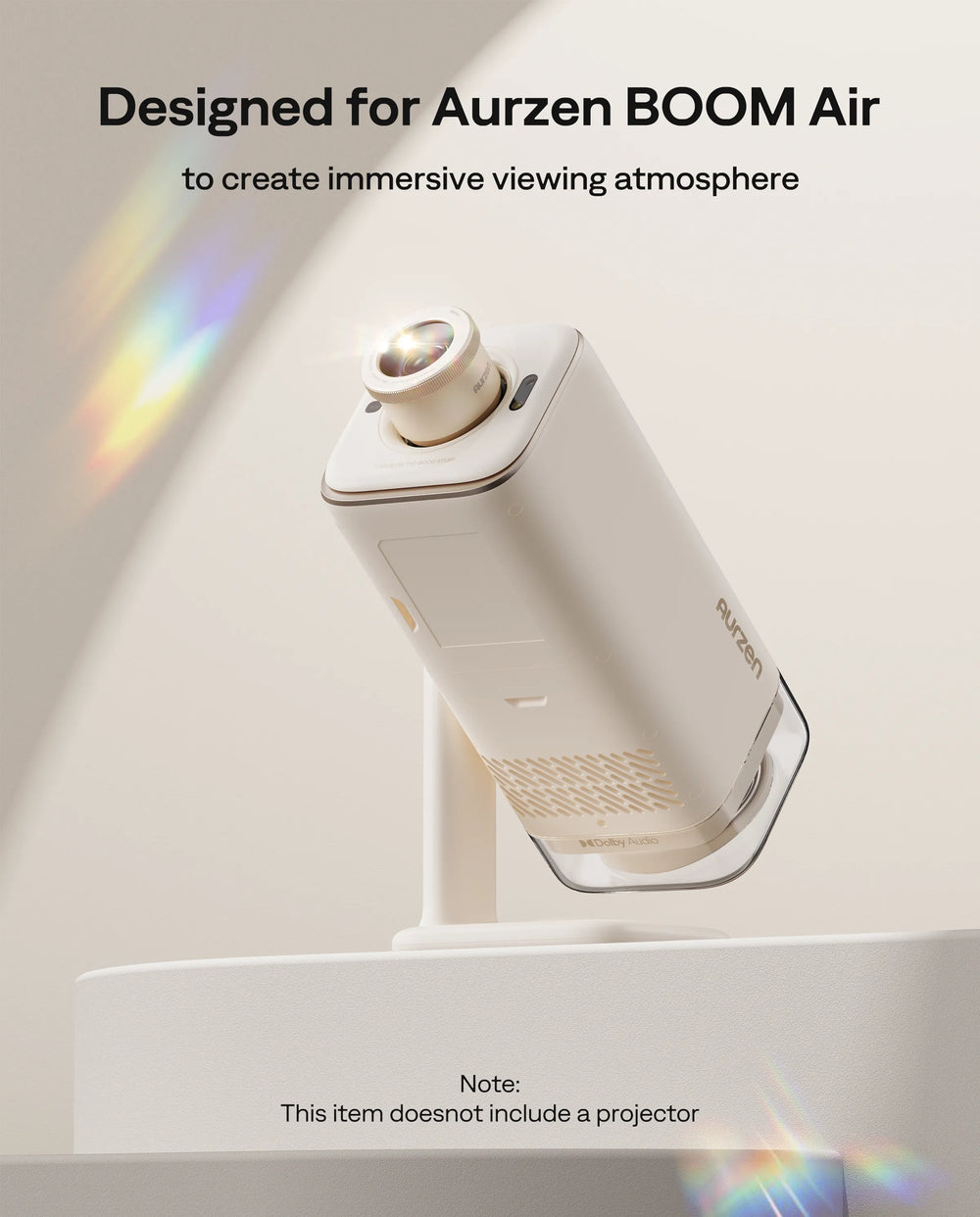 Aurzen AuroraBeam Lens magnetically attached to BOOM air projector for ambient viewing
