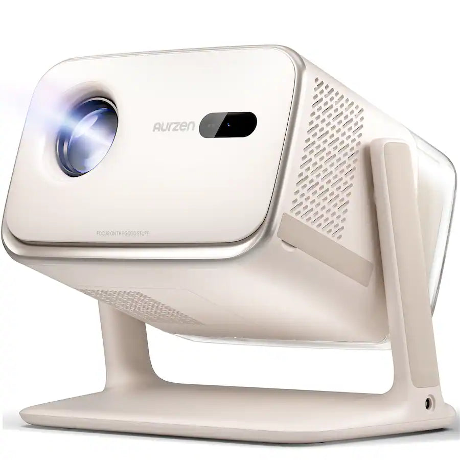 <tc>Aurzen</tc> - Projecteur intelligent, haut-parleurs visibles 20 W avec DoIby, Google TV intégré, mise au point automatique TOF, 500 lumens ANSI - Blanc cassé