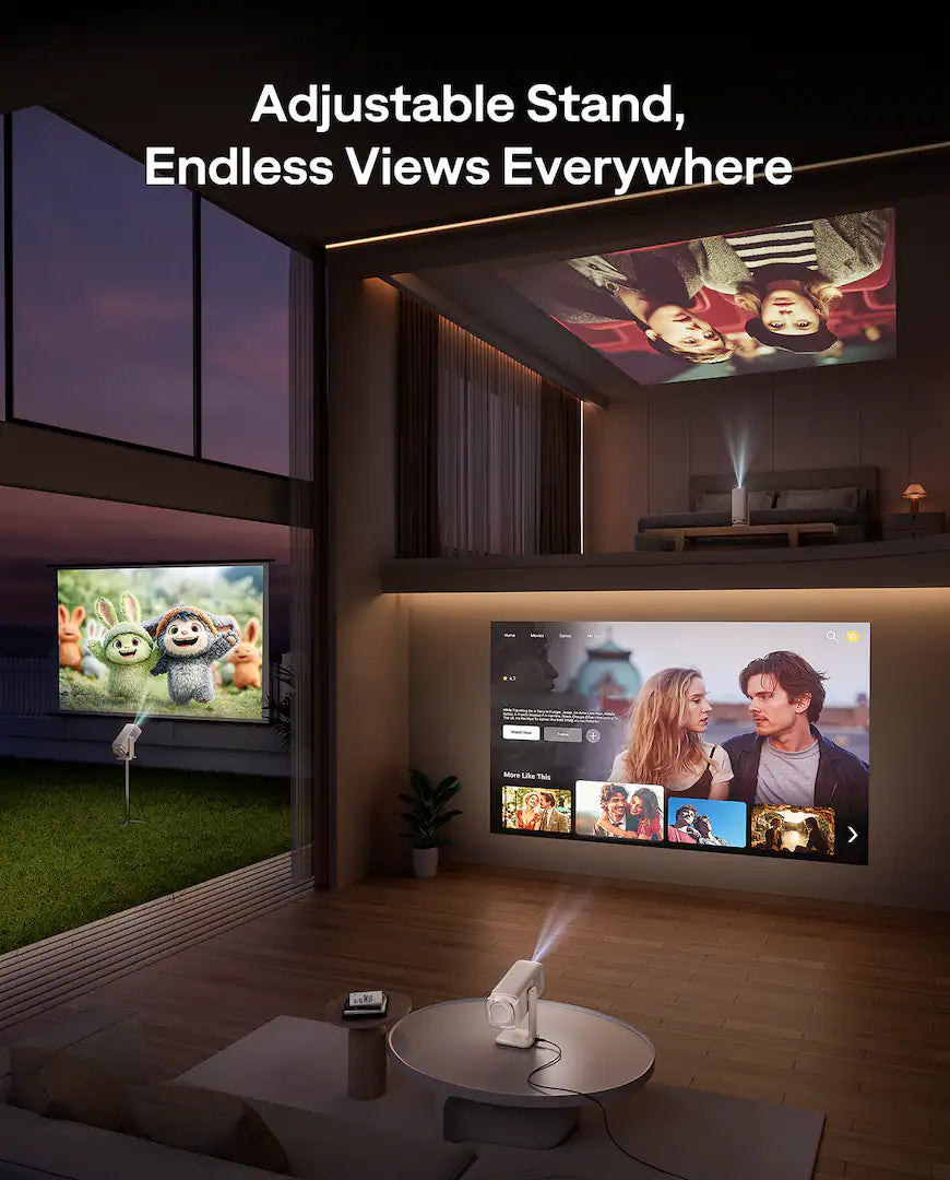 <tc>Aurzen</tc> - Proyector portátil, Google TV integrado, <tc>US</tc>Linterna con alimentación BC, soporte flexible, enfoque automático TOF, 300 lúmenes ANSI - Blanco hueso