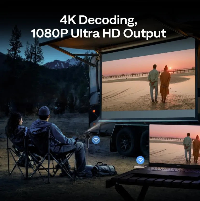 Outdoor projector with wireless HDMI dongle supporting 4K decoding and 1080P HD output