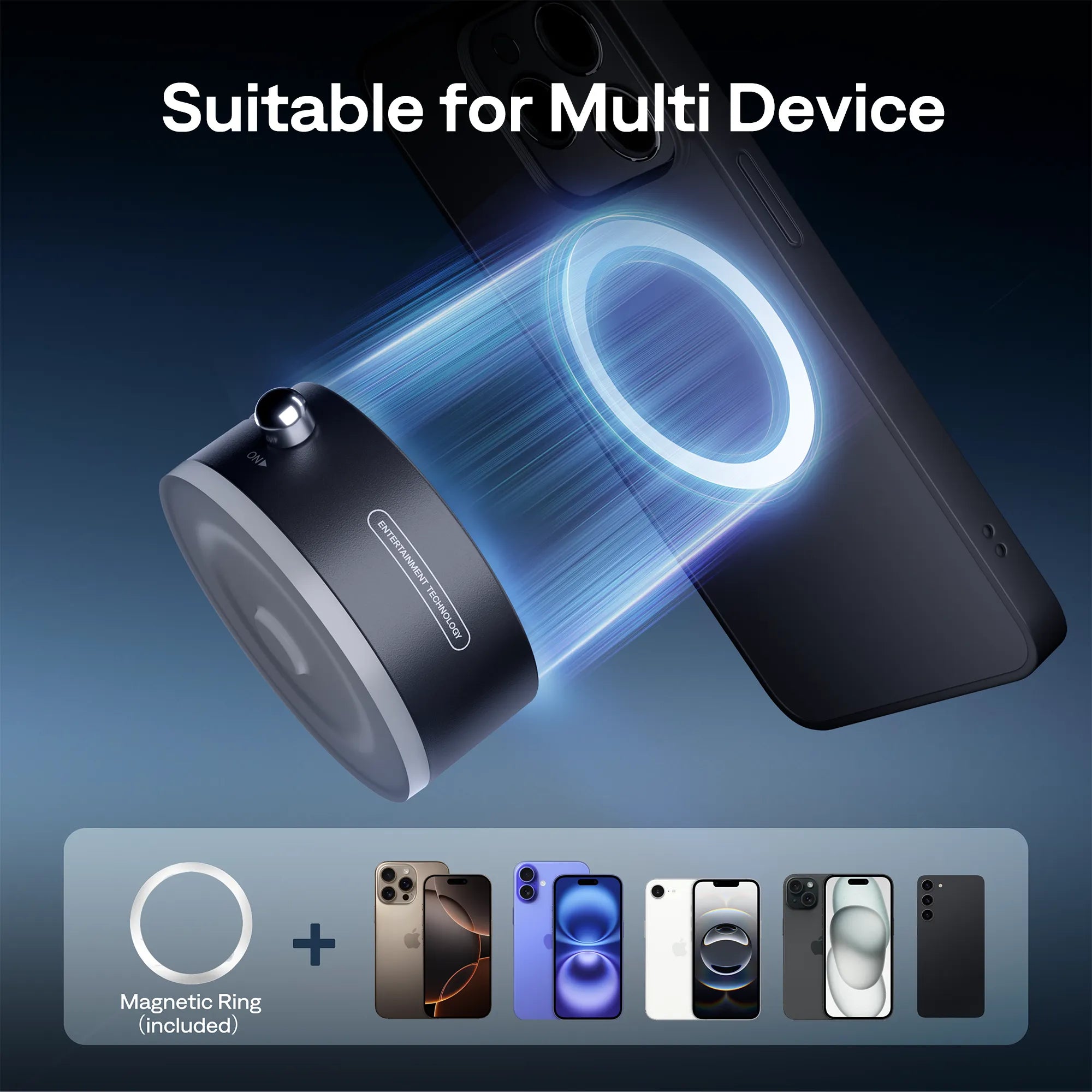 Magnetic phone mount compatible with iPhone and Android using included magnetic ring