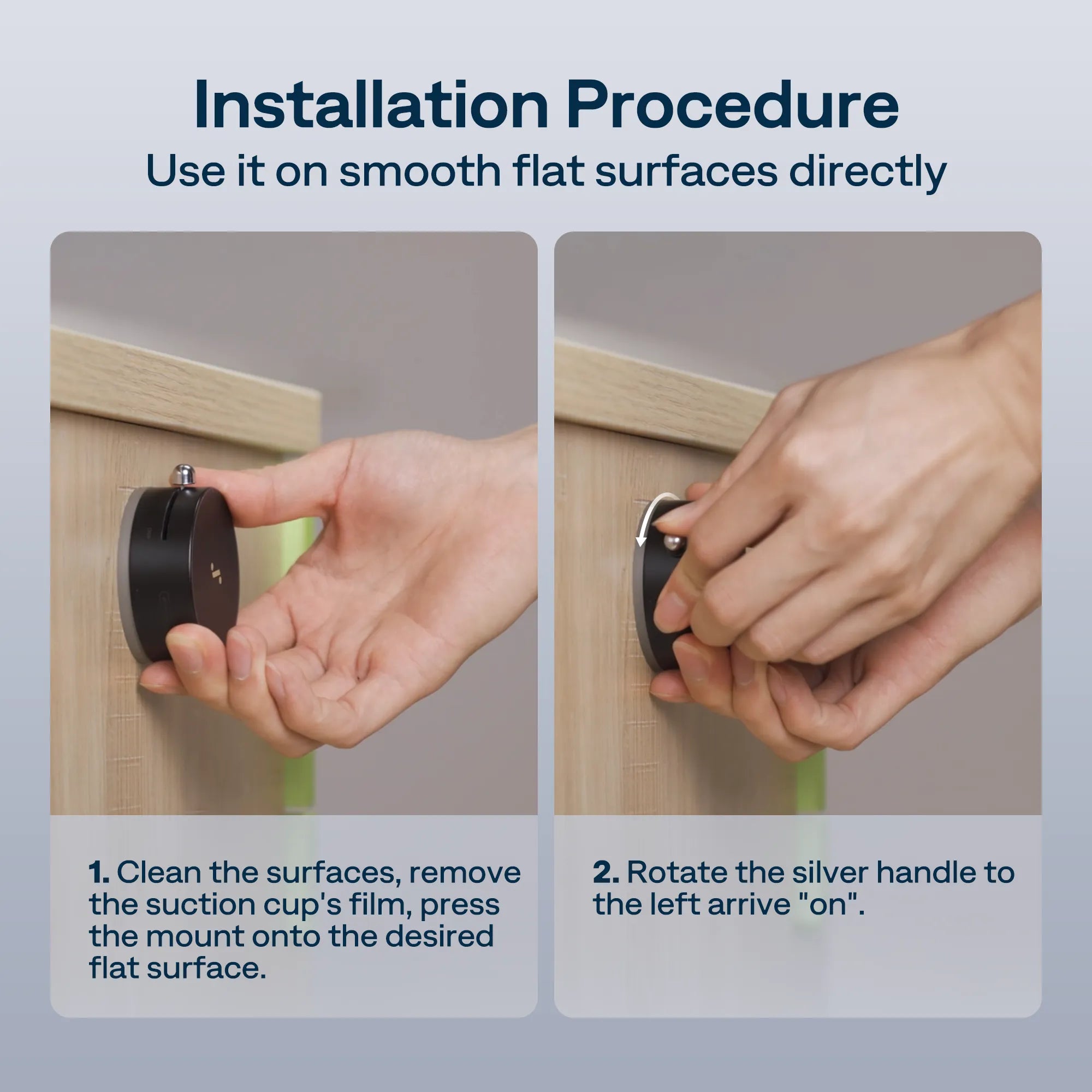 Easy twist-lock vacuum suction cup installation on flat surface for magnetic mount
