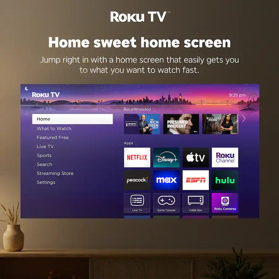 <tc>Aurzen</tc> - Projetor inteligente com Roku TV integrado, experiência de streaming Roku, 1080p FHD, motor óptico selado, Dolby Audio - Branco