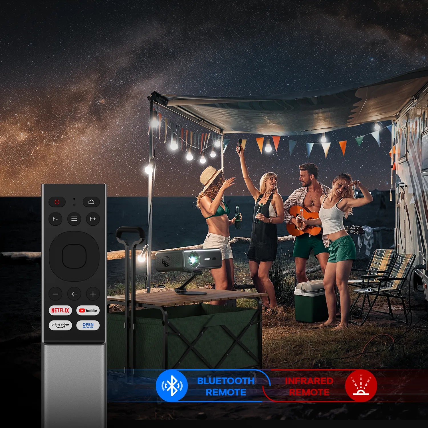 Aurzen EAZZE D1 Pro Projector: Bluetooth Remote Control with One-Click Access