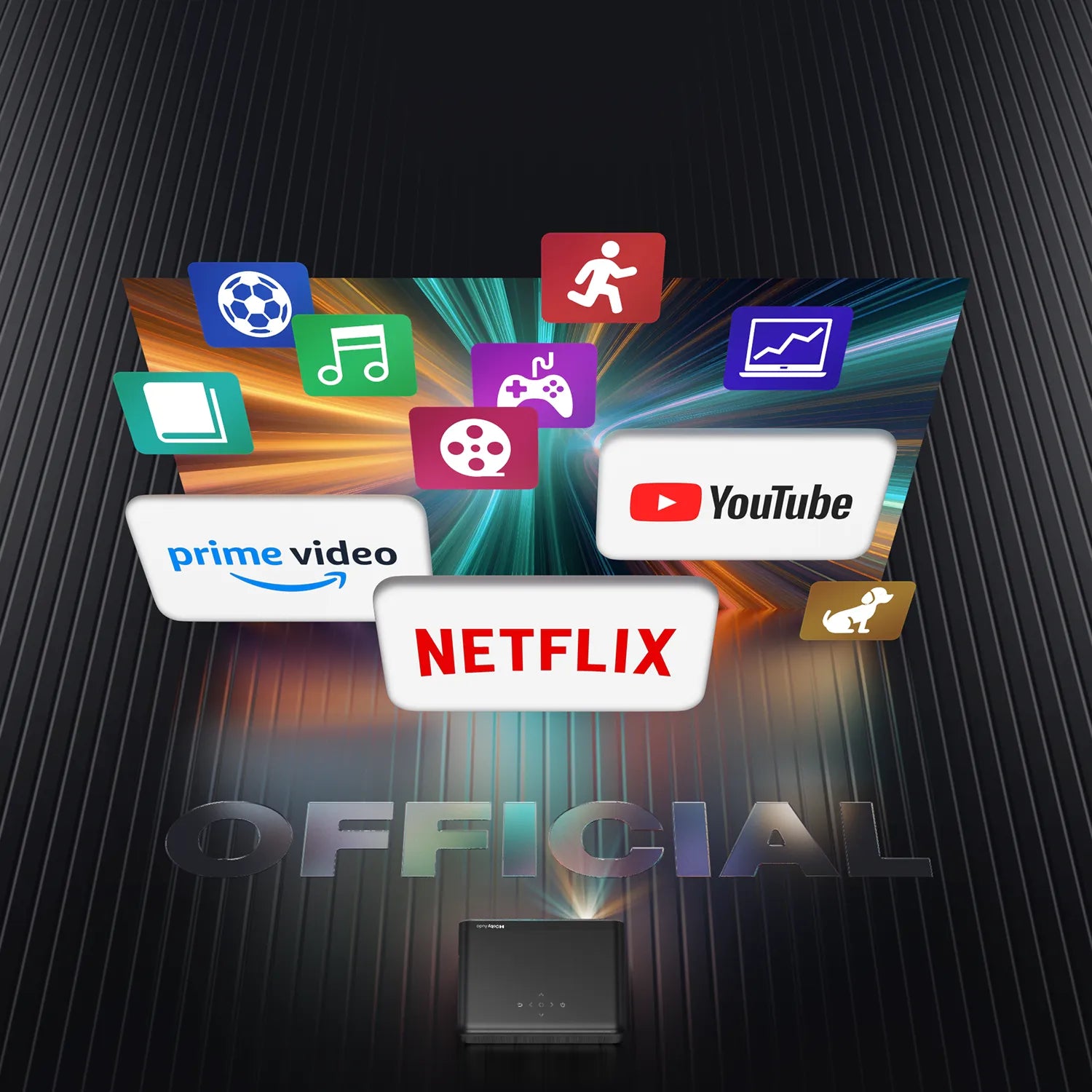 Built-in Smart TV with Netflix, YouTube, Prime Video Projector