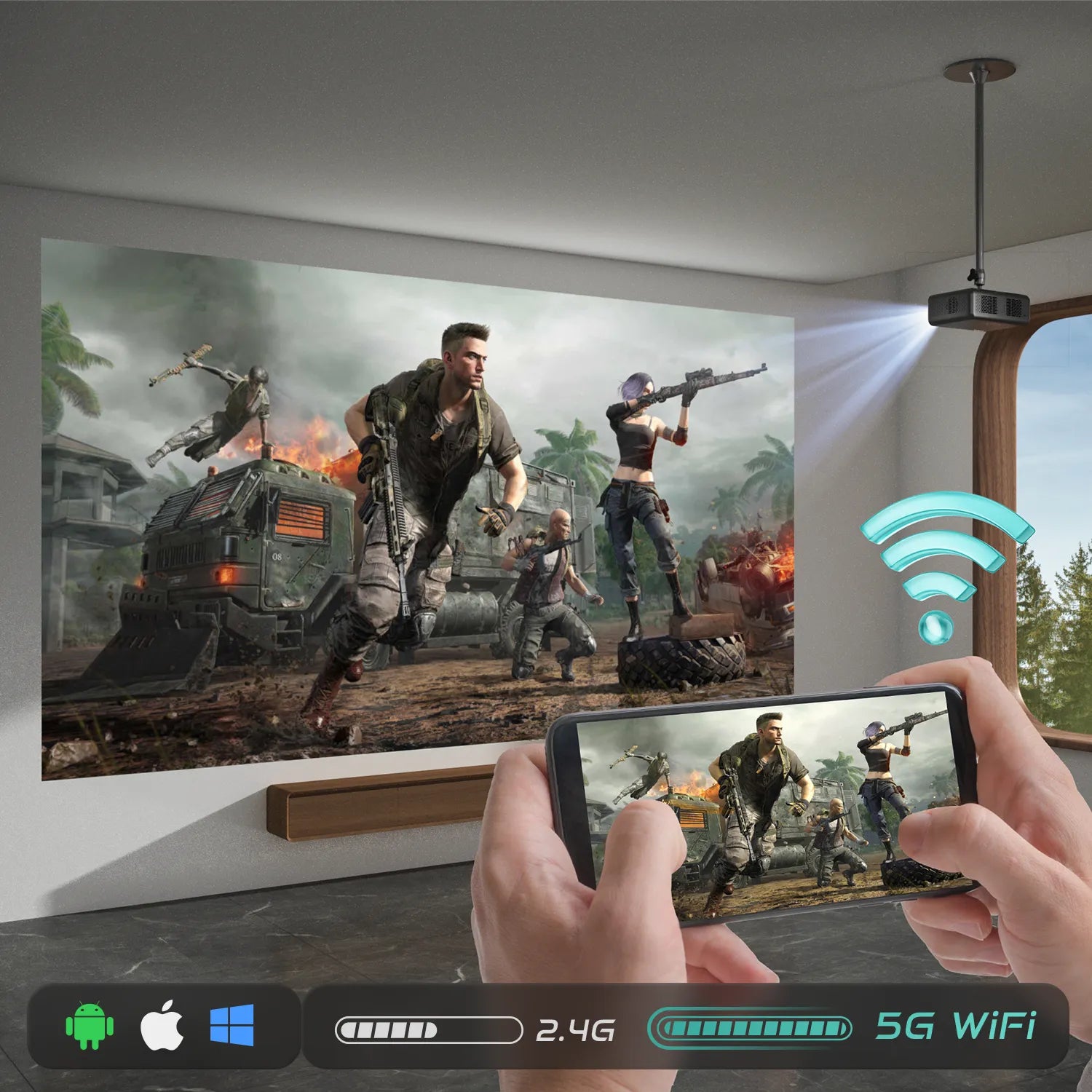 5G/2.4G Dual-Band WiFi Smart Projector