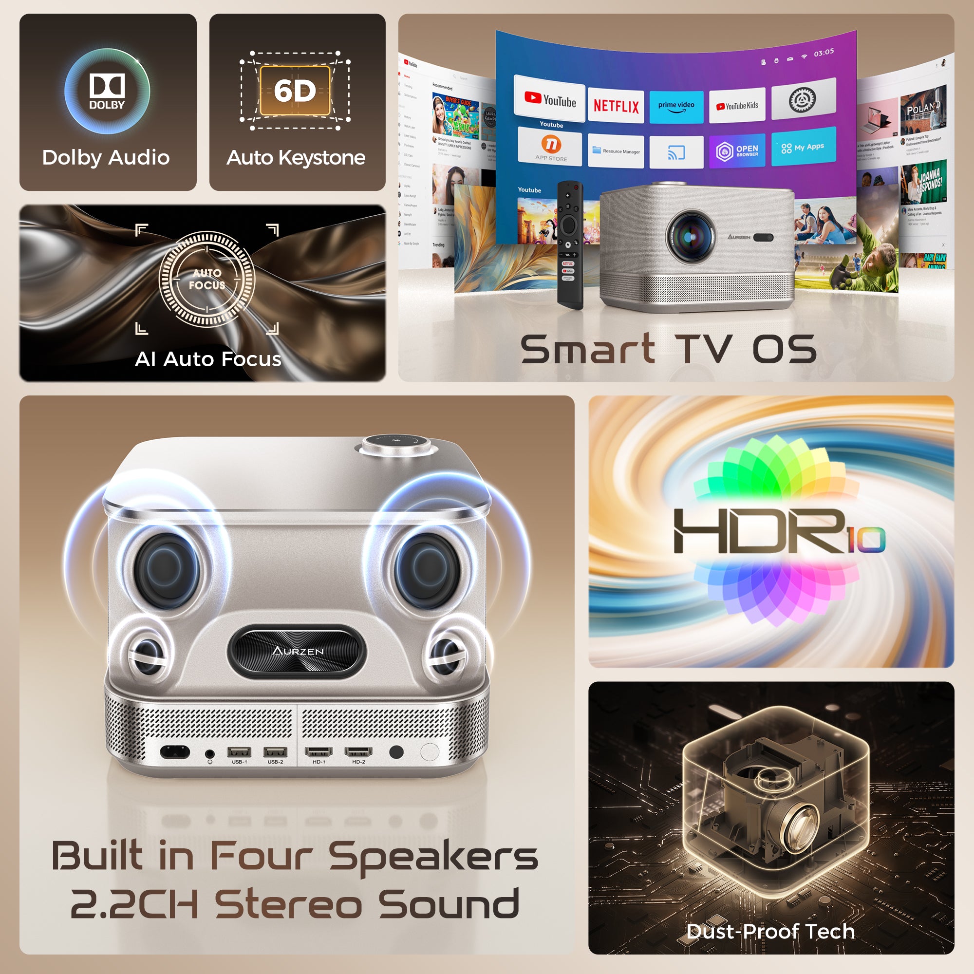 Aurzen BOOM 3 Smart Projector - Full HD 1080p