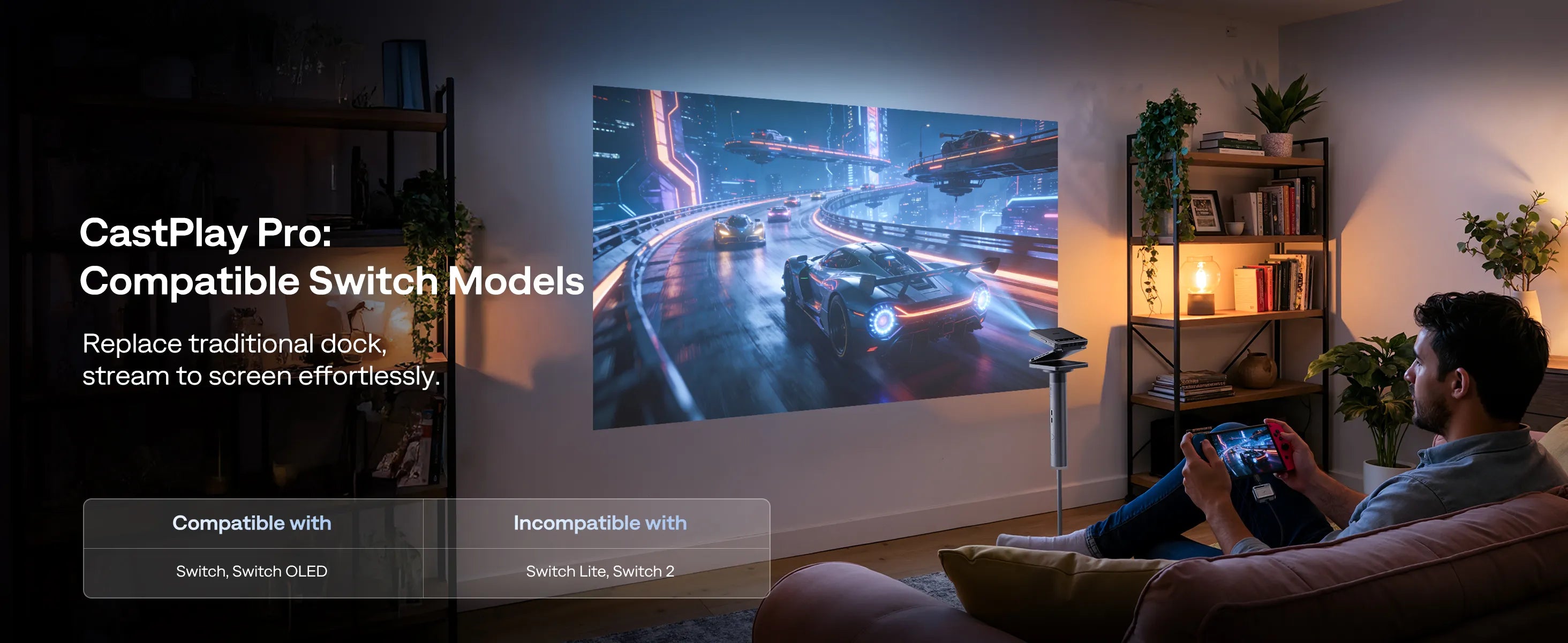 CastPlay Pro compatible with Nintendo Switch and Switch OLED for big-screen gaming (not compatible with Switch Lite)