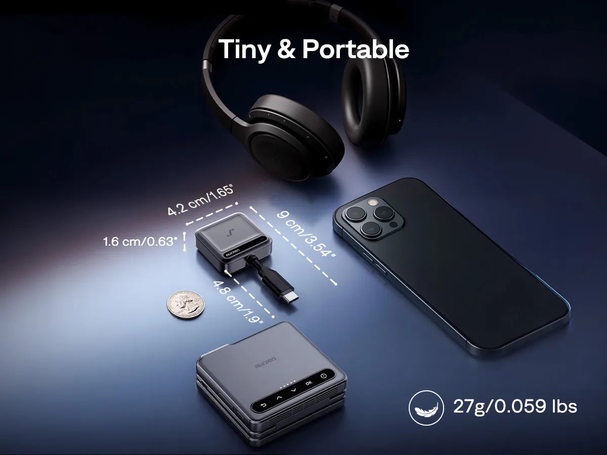 Tiny & portable CastPlay Pro wireless USB-C dongle—lightweight design for travel and everyday carry