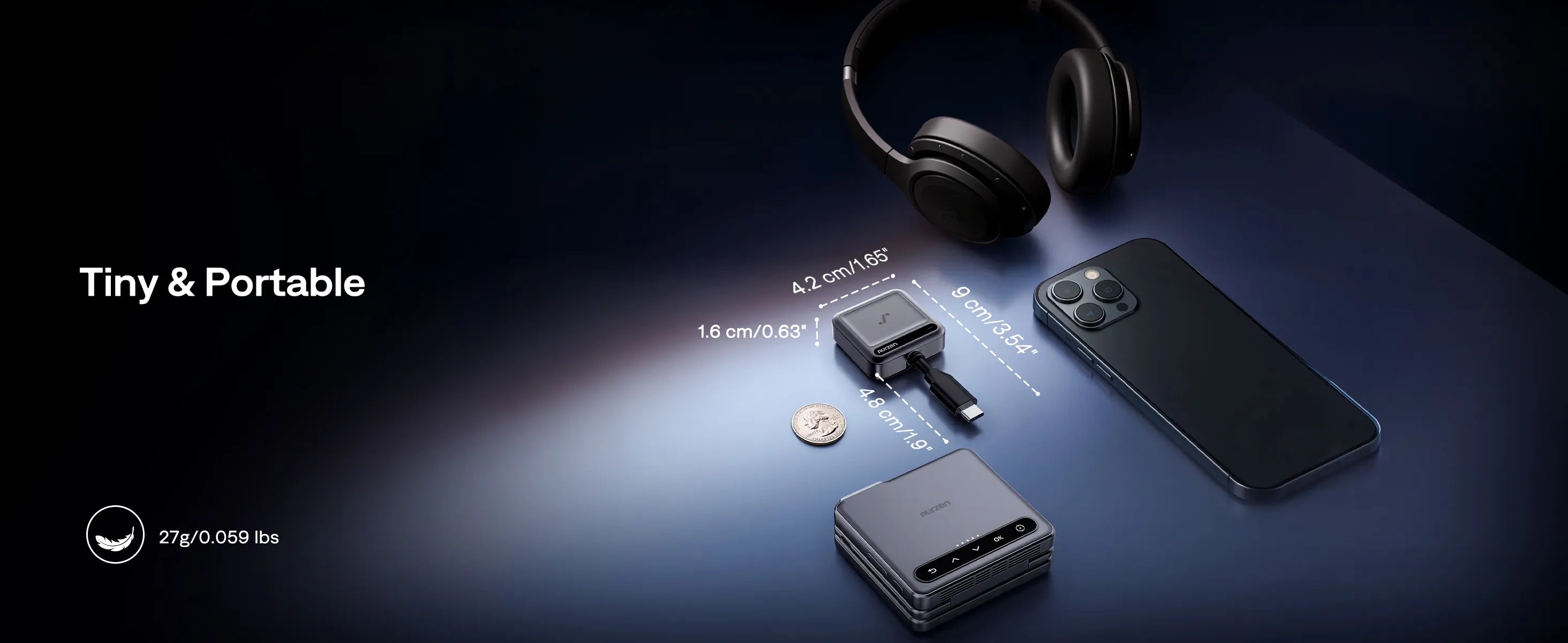 Tiny & portable CastPlay Pro wireless USB-C dongle—lightweight design for travel and everyday carry