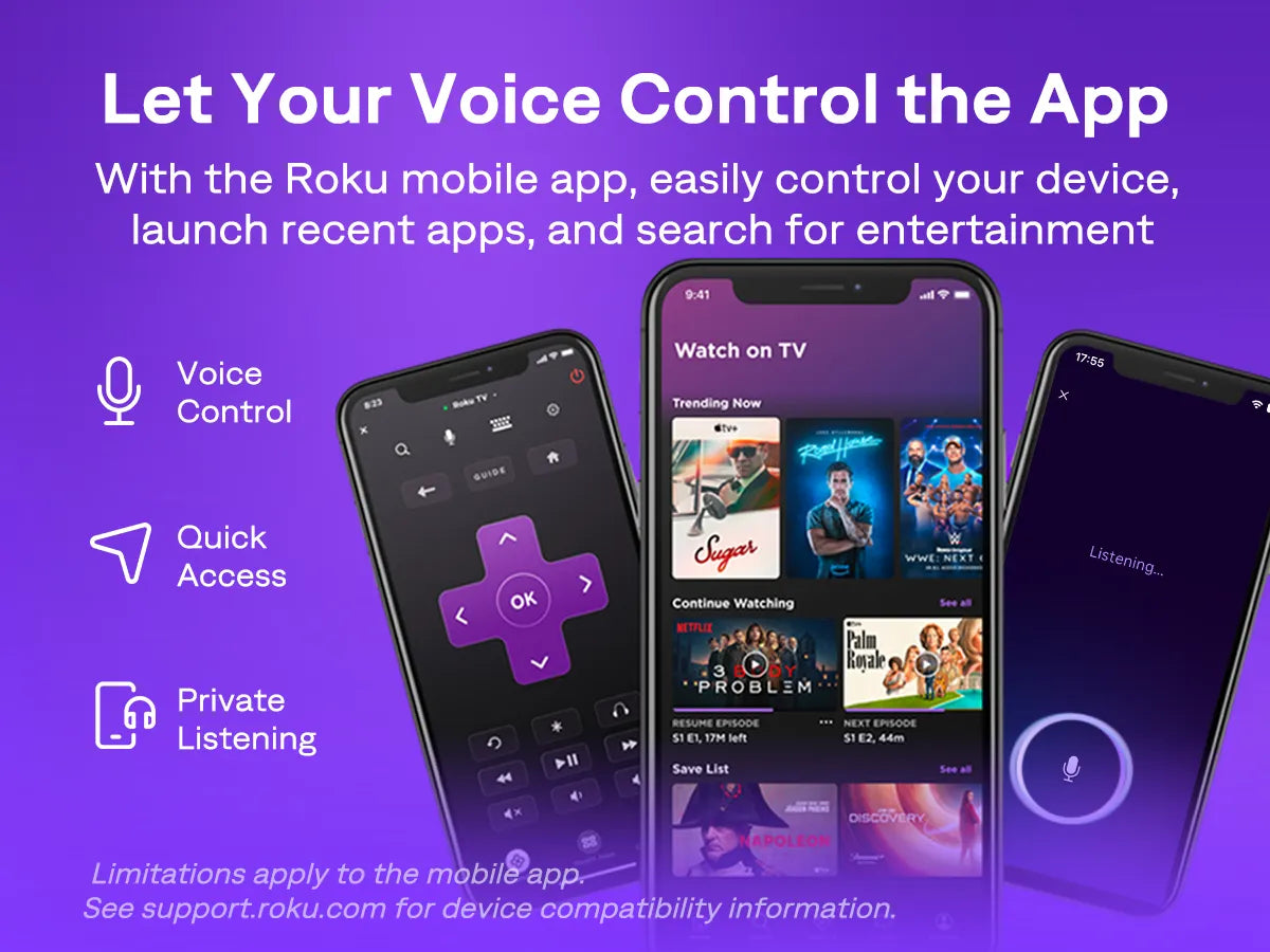 Roku mobile app with voice control, quick access, and private listening for Aurzen D1R Cube projector