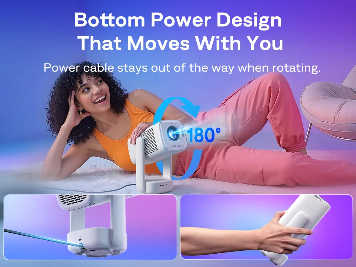 Aurzen EAZZE D1R air projector with bottom power design for smooth rotation and flexible setup