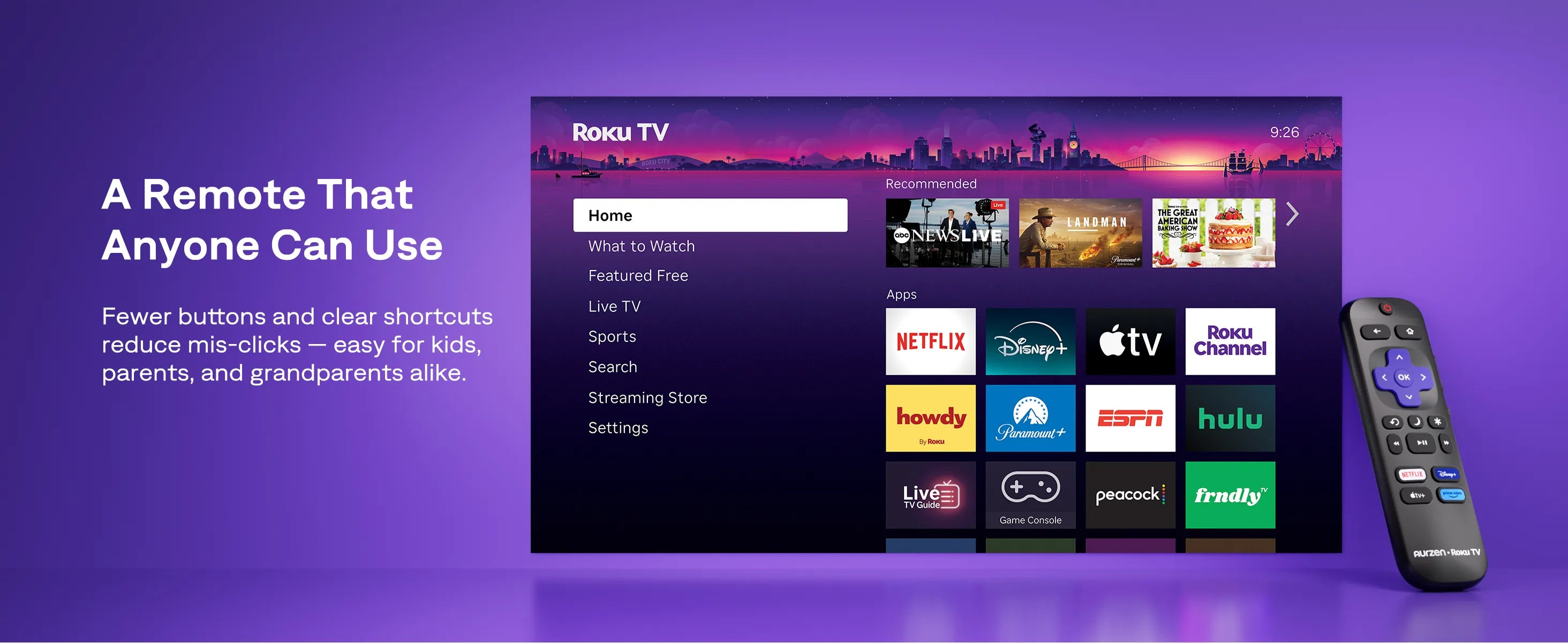Aurzen EAZZE D1R air Roku TV projector with simple remote control for easy navigation