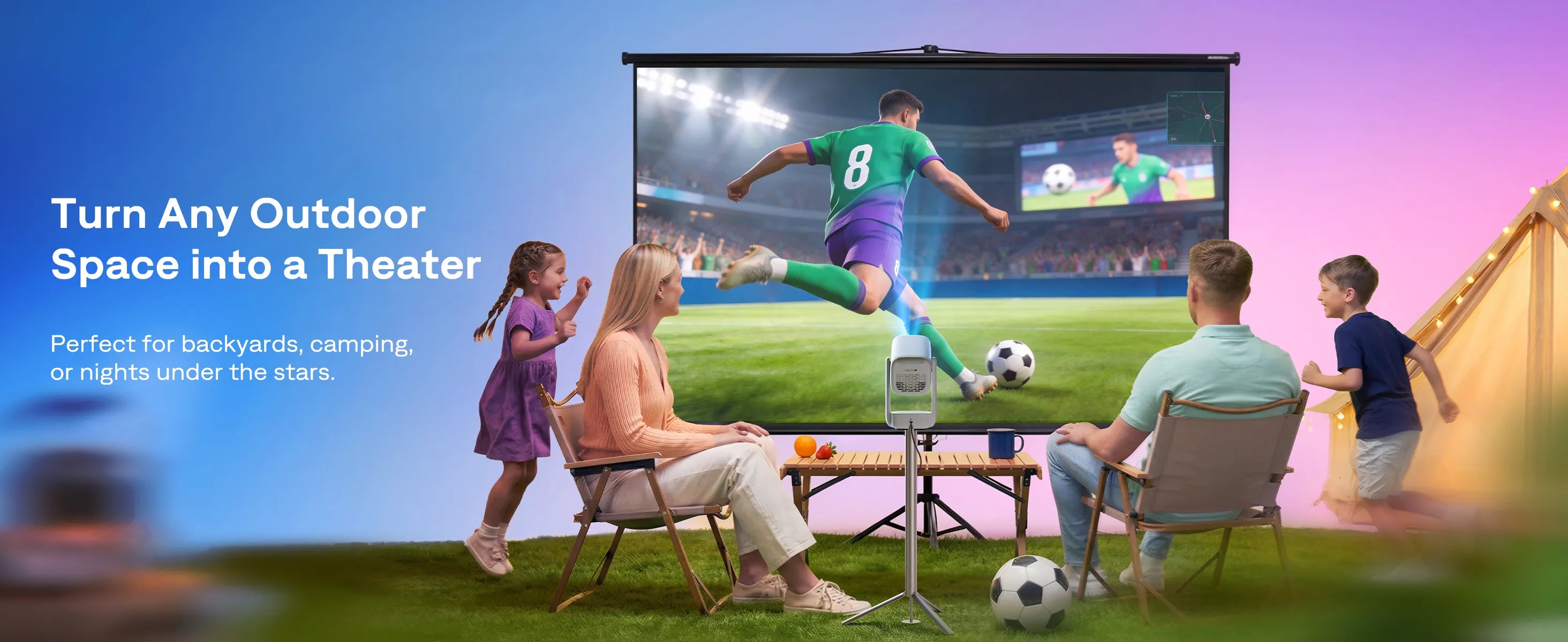 Aurzen EAZZE D1R air outdoor projector for backyard movies, camping, and sports nights