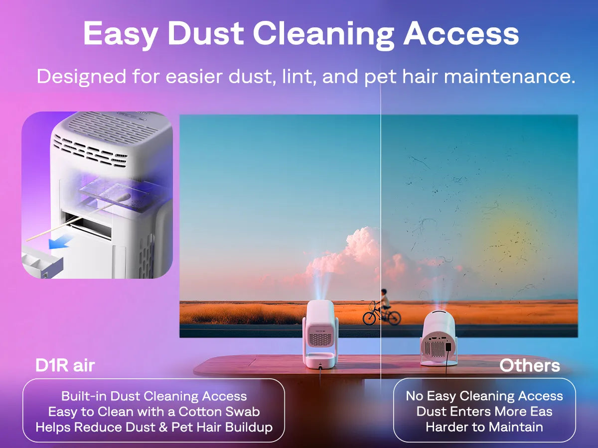 Aurzen EAZZE D1R air projector with built-in dust cleaning access for easier maintenance
