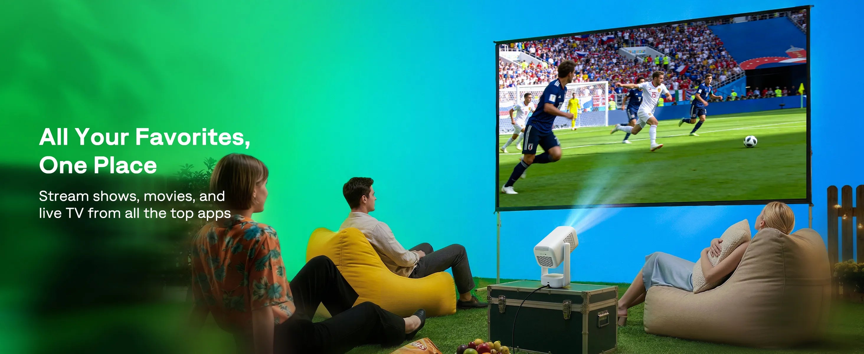 Aurzen EAZZE D1R air portable Roku TV projector streaming movies, shows, sports, and live TV