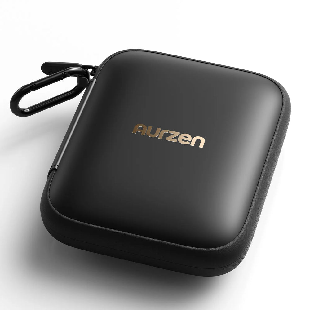 Compact and durable Aurzen CasePlay travel case – top view with visible carabiner hook