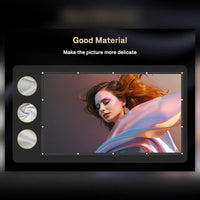 Projector screen with grommeted edges and vivid portrait display