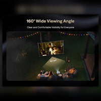 Portable projector screen showing a movie scene for wide 160° viewing