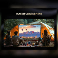 Portable projector screen outdoors for camping picnic inside a tent