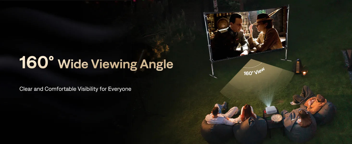 160° wide viewing angle projector screen, perfect for home theater and outdoor entertainment.