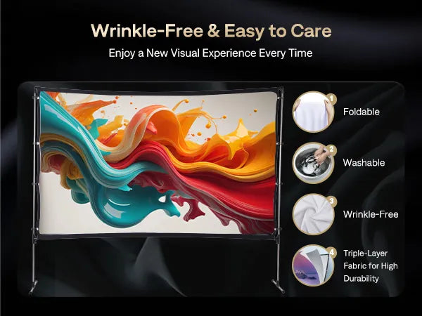 Wrinkle-free 100-inch portable projector screen, foldable, washable, and easy to maintain.