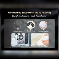 Washable projector screen fabric with wrinkle resistance and washing icons