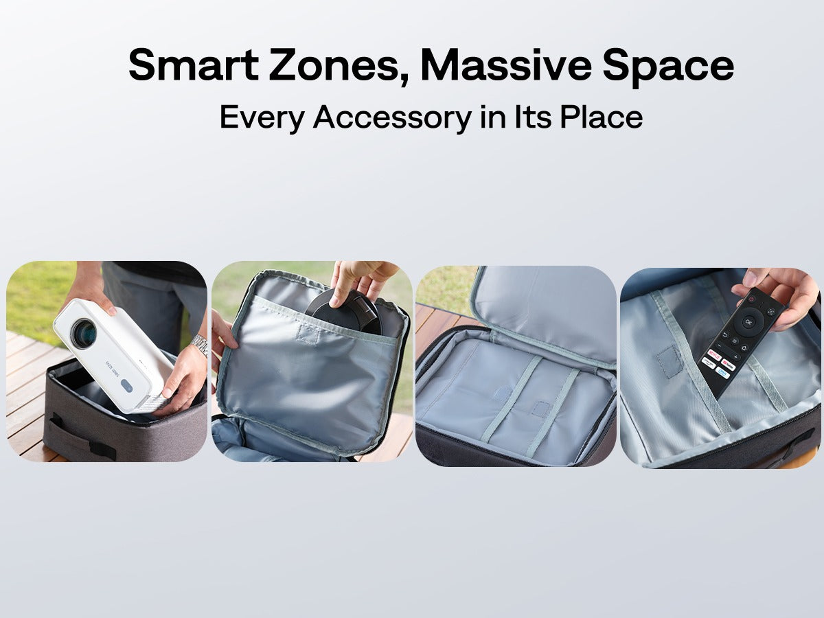 Aurzen projector case with smart compartments for storing projector, remote, and accessories