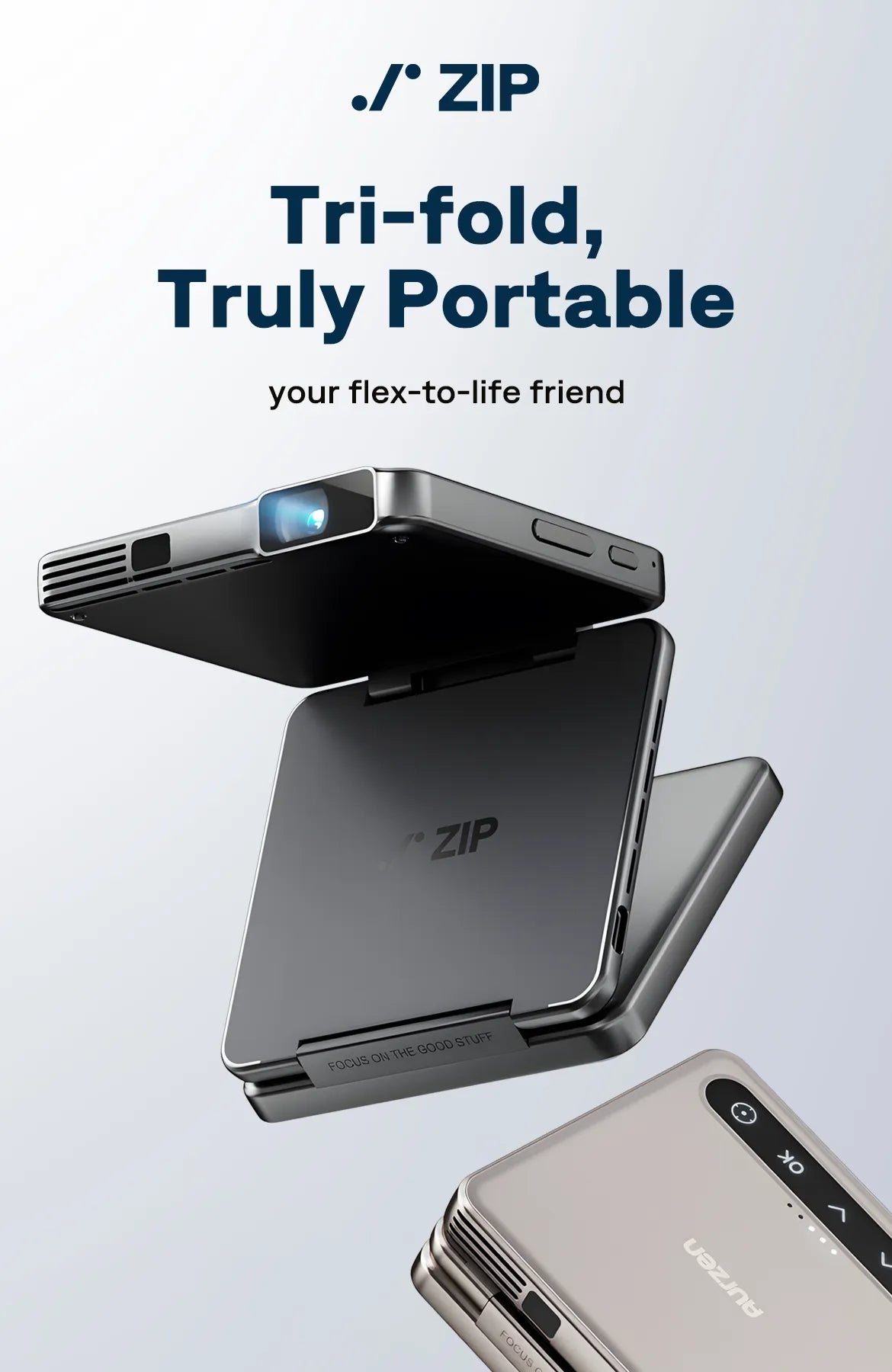 Aurzen Zip Projector, The World's First Tri-Fold Ultra-portable Projector