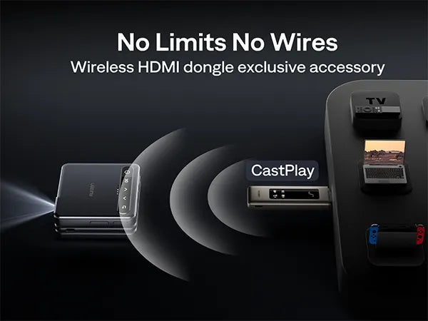 CastPlay: No Limits, No WiresTired of tangled HDMI cables and their limited reach? CastPlay* is designed to solve the challenges. Just plug it into devices to effortlessly project streaming content from TV boxes or Nintendo Switch to enjoy a big-screen experience.