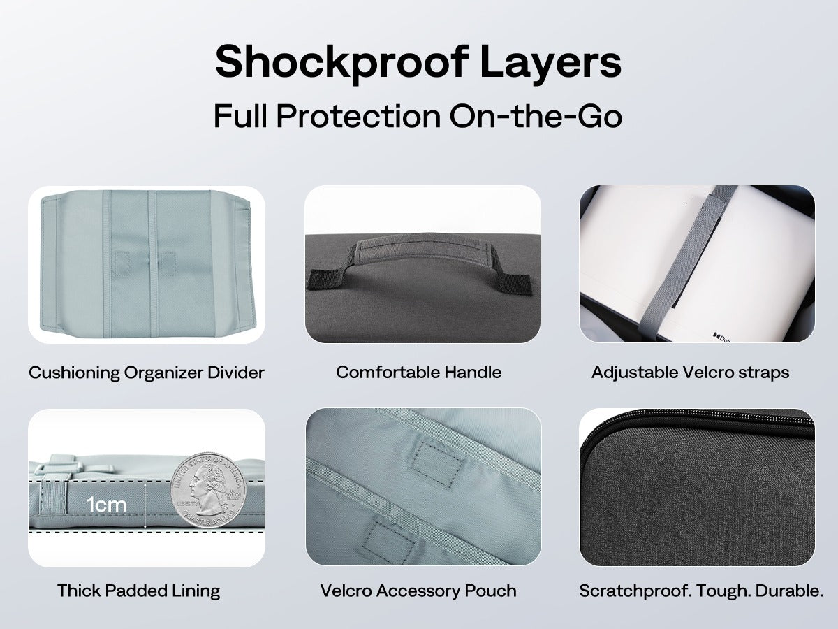 Shockproof projector case layers with thick padding, organizer dividers, and durable exterior