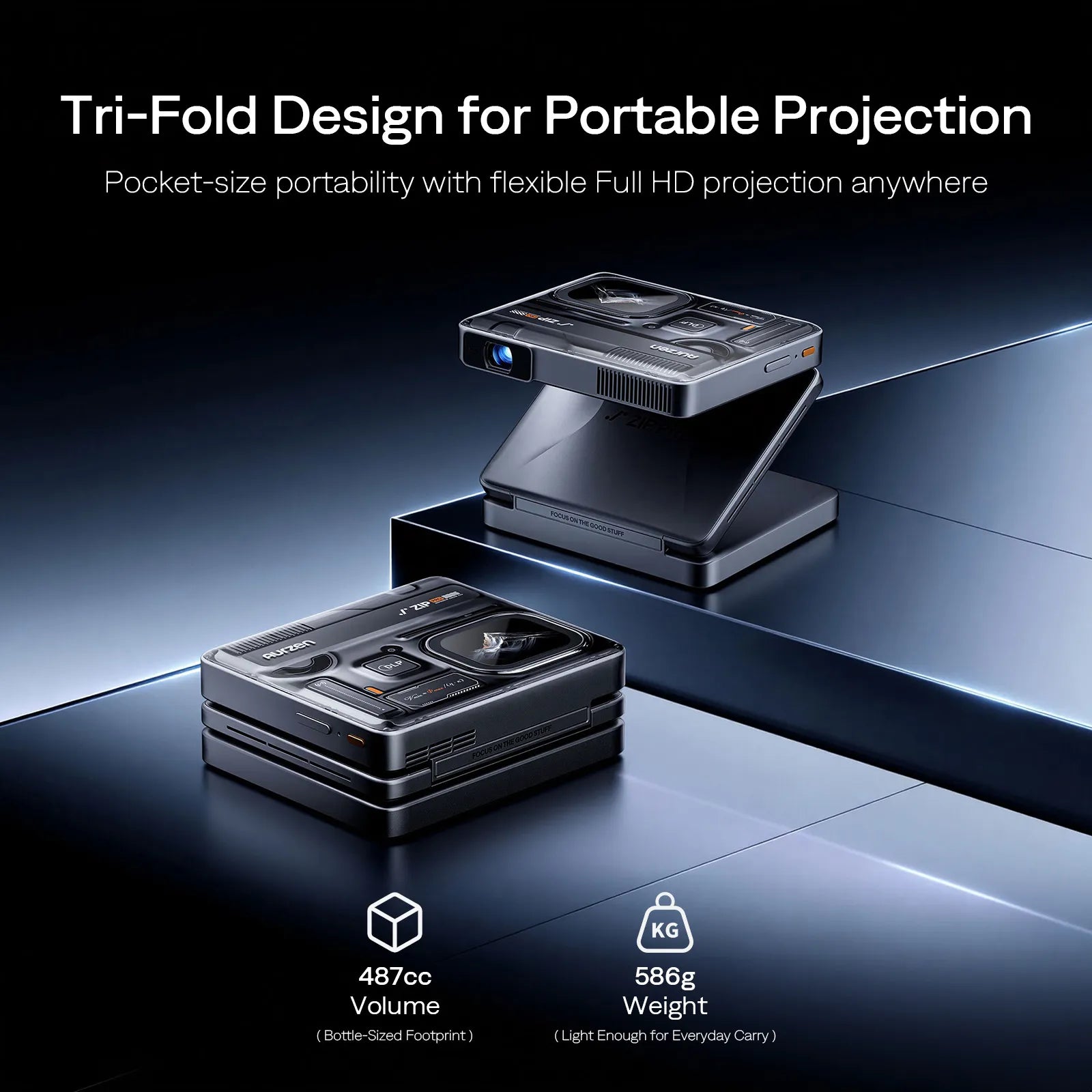 Aurzen ZIP Pro Tri-Fold Full HD Portable Projector