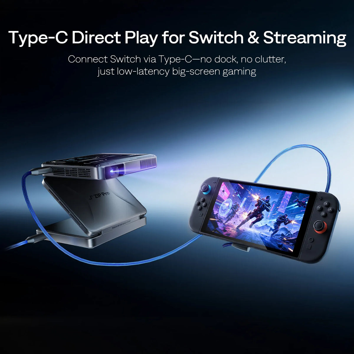 Portable projector with Type-C connection to gaming console and smartphone