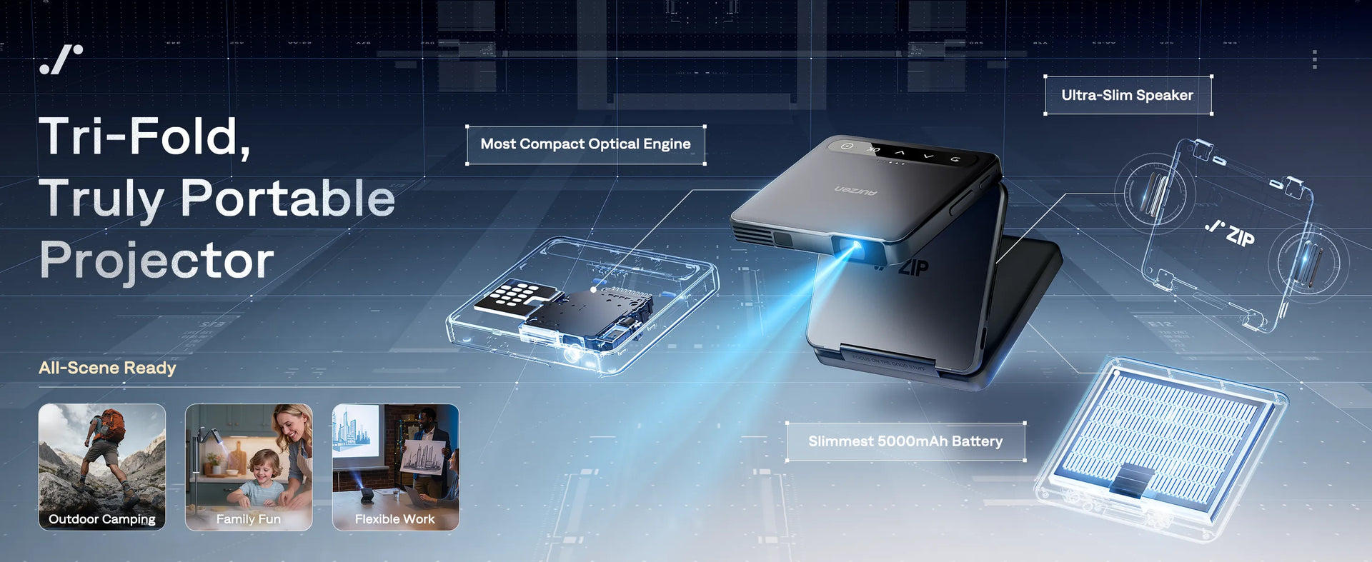 Aurzen ZIP-The World's First Tri-Fold Portable Projector