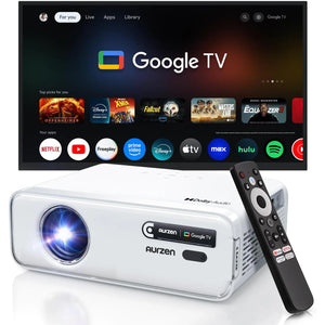 White smart projector with front lens and side control panel