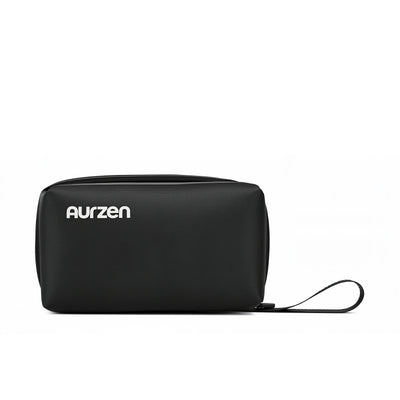 Black rectangular projector case with Aurzen logo and detachable strap