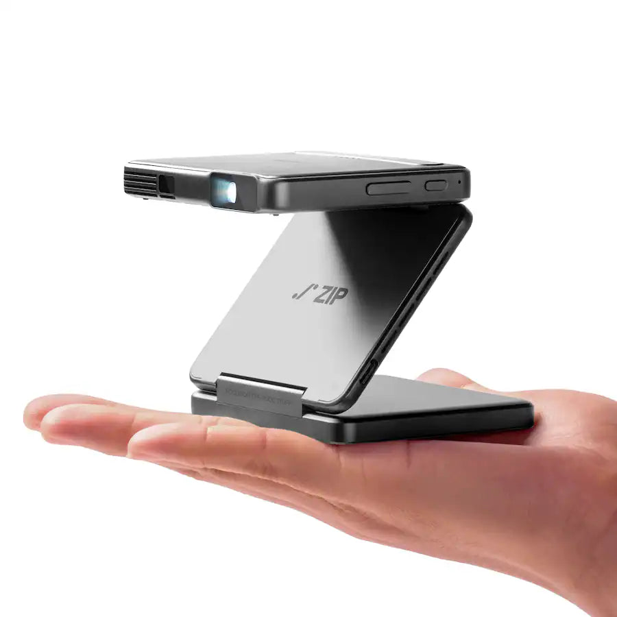 <tc>Aurzen</tc> Proyector plegable en tres partes, enfoque instantáneo, duplicación de pantalla con un solo clic, batería de 5000 mAh, tecnología DLP - Gris