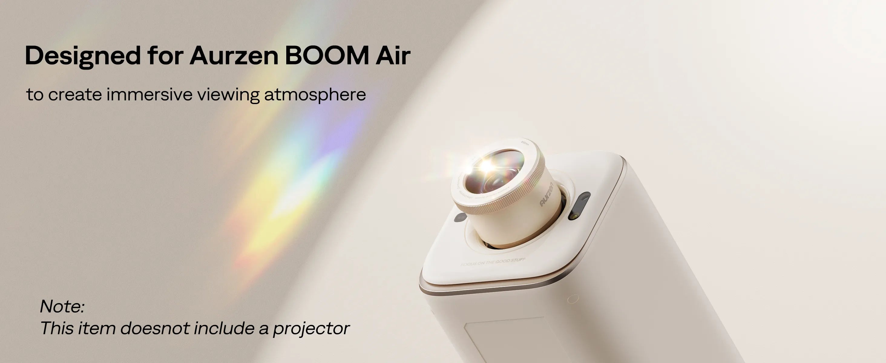 Aurzen AuroraBeam Lens attached to BOOM air projector for immersive ambient viewing atmosphere