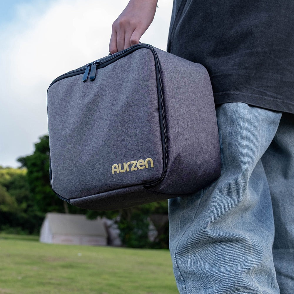 Outdoor usage of Aurzen projector carrying case with padded handle for easy portability