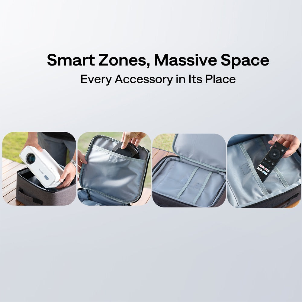 Aurzen projector case with smart compartments for storing projector, remote, and accessories