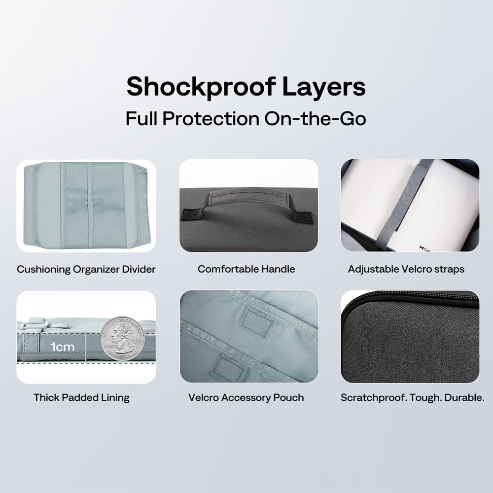 Shockproof projector case layers with thick padding, organizer dividers, and durable exterior