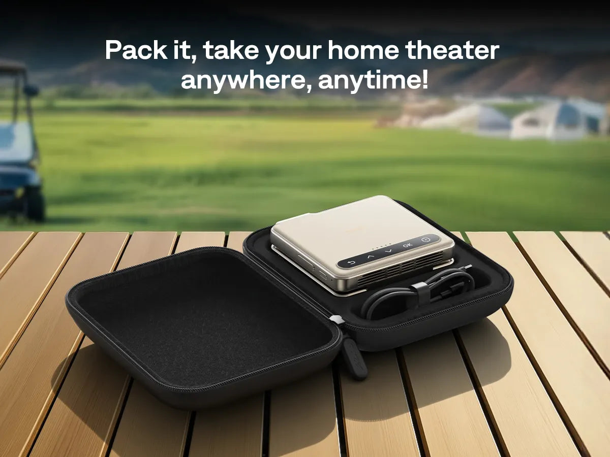 The CasePlay* offers custom protection for the ZIP Tri-Fold mini projector with a shockproof EVA core and water-resistant exterior. Its compact design and carabiner make it easy to carry wherever you go.