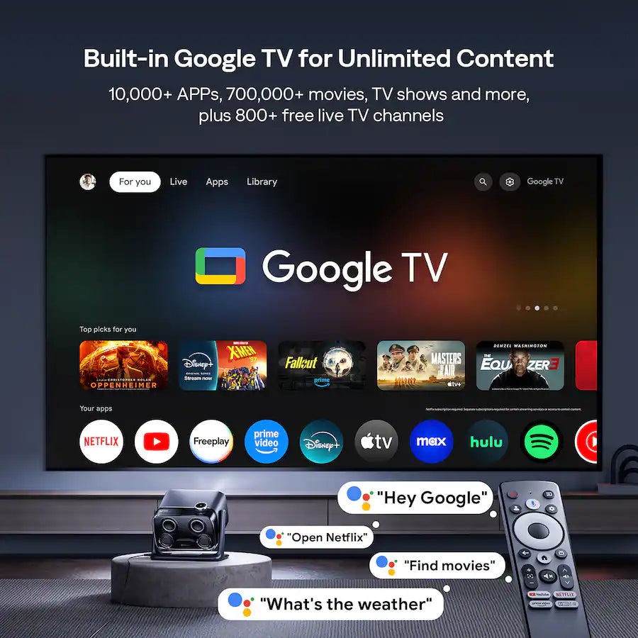 <tc>Aurzen</tc> - スマートプロジェクター、Google TV内蔵、20W 可視スピーカー、DoIbyオーディオ、TOFオートフォーカス、500 ANSIルーメン - ブラック