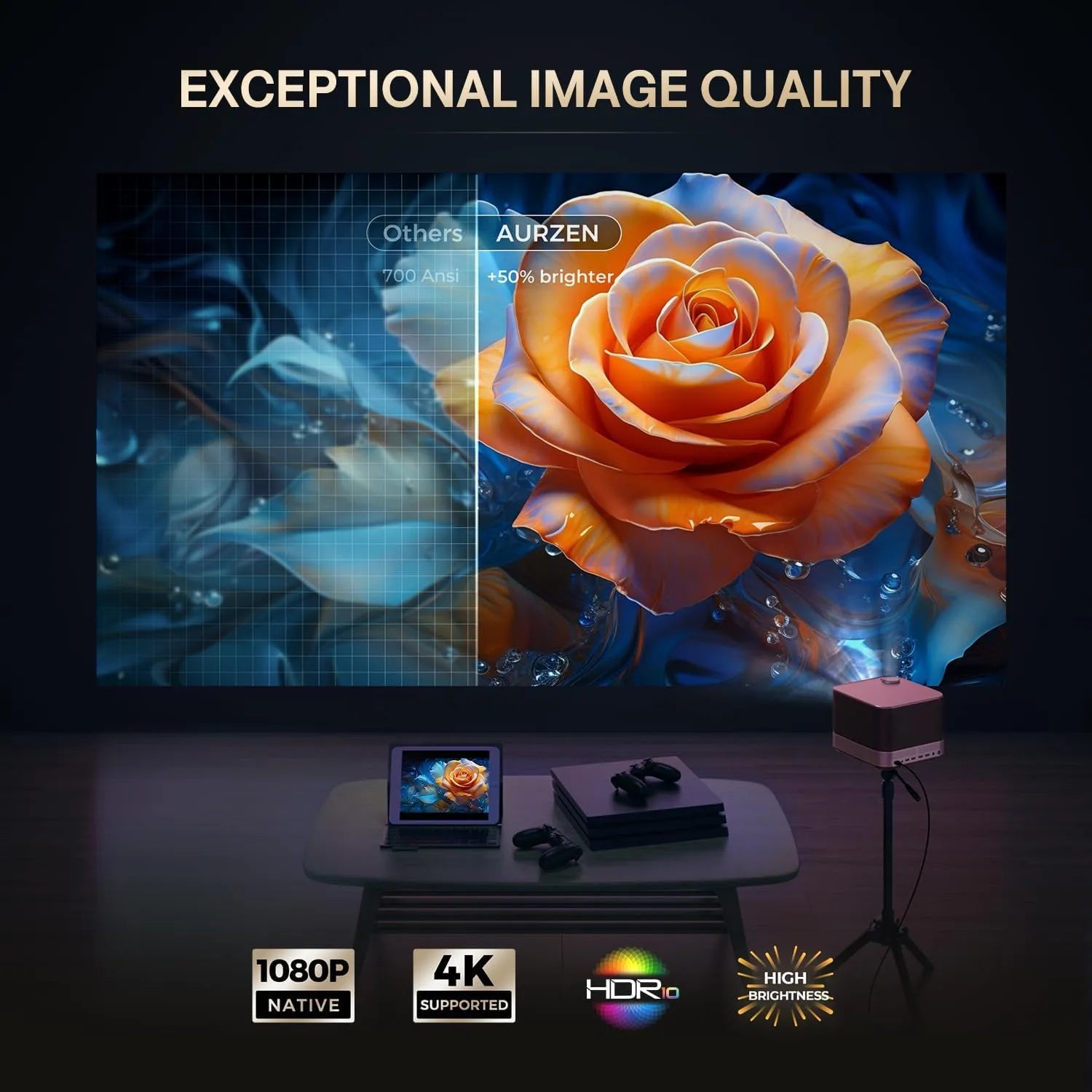 Aurzen BOOM 3 Black Smart Projector | 1080P Home Theater | Portable ...