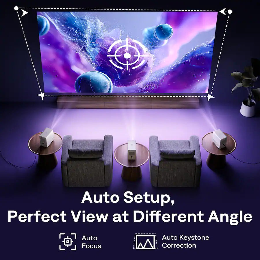 <tc>Aurzen</tc> Proyector inteligente con Roku TV integrado, experiencia de streaming Roku, resolución FHD 1080p, motor óptico sellado, audio Dolby - Blanco