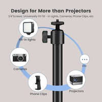 universal projector stand comes equipped with a standard 1/4-inch screw head mount